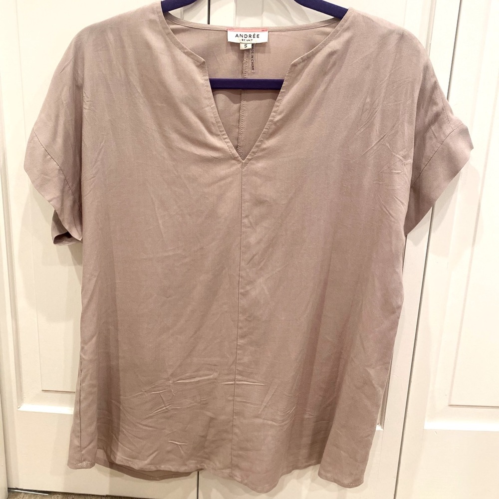 Taupe rayon blouse with v neck. From boutique, worn once